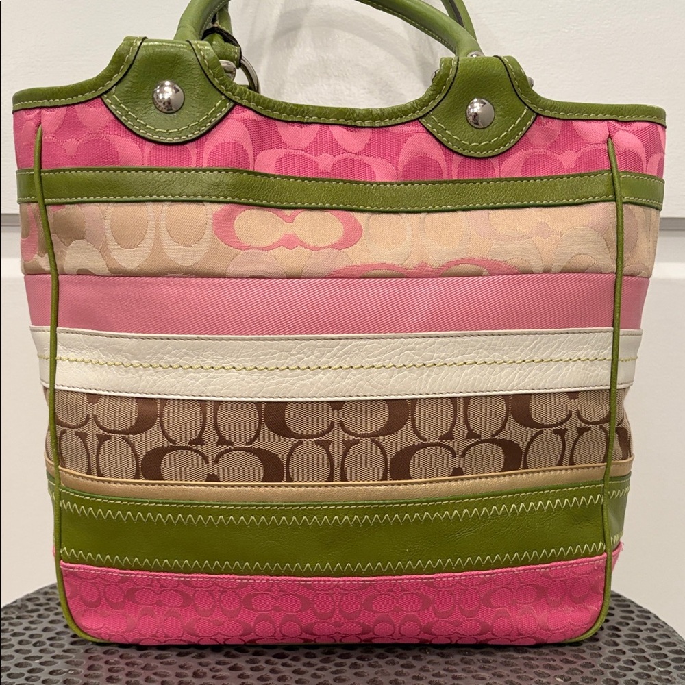 Y2K Coach Pink Lime Green Bleecker Patchwork Tote Bag 🩷🍋‍🟩 - Picture 4 of 14